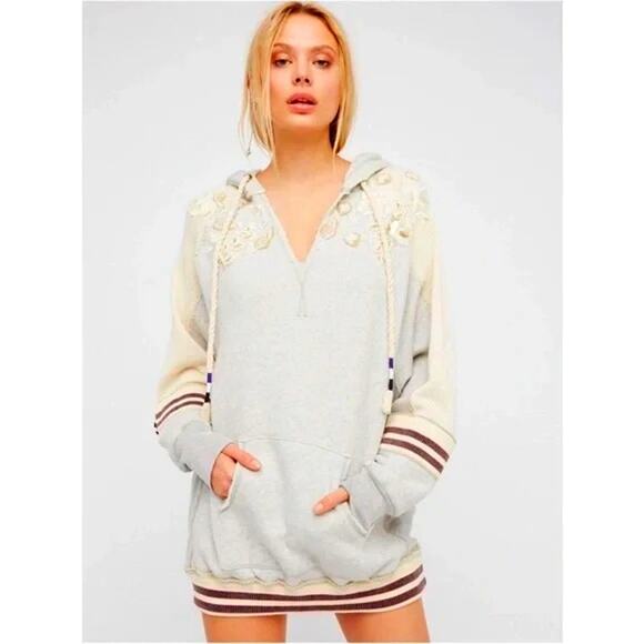 Free People Varsity Embellished Pullover Hoodie - Picture 1 of 8